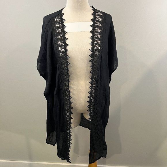 NWOT MELROSE & MARKET Black Lace Detailed Open Cardigan (O/S) - Picture 2 of 7